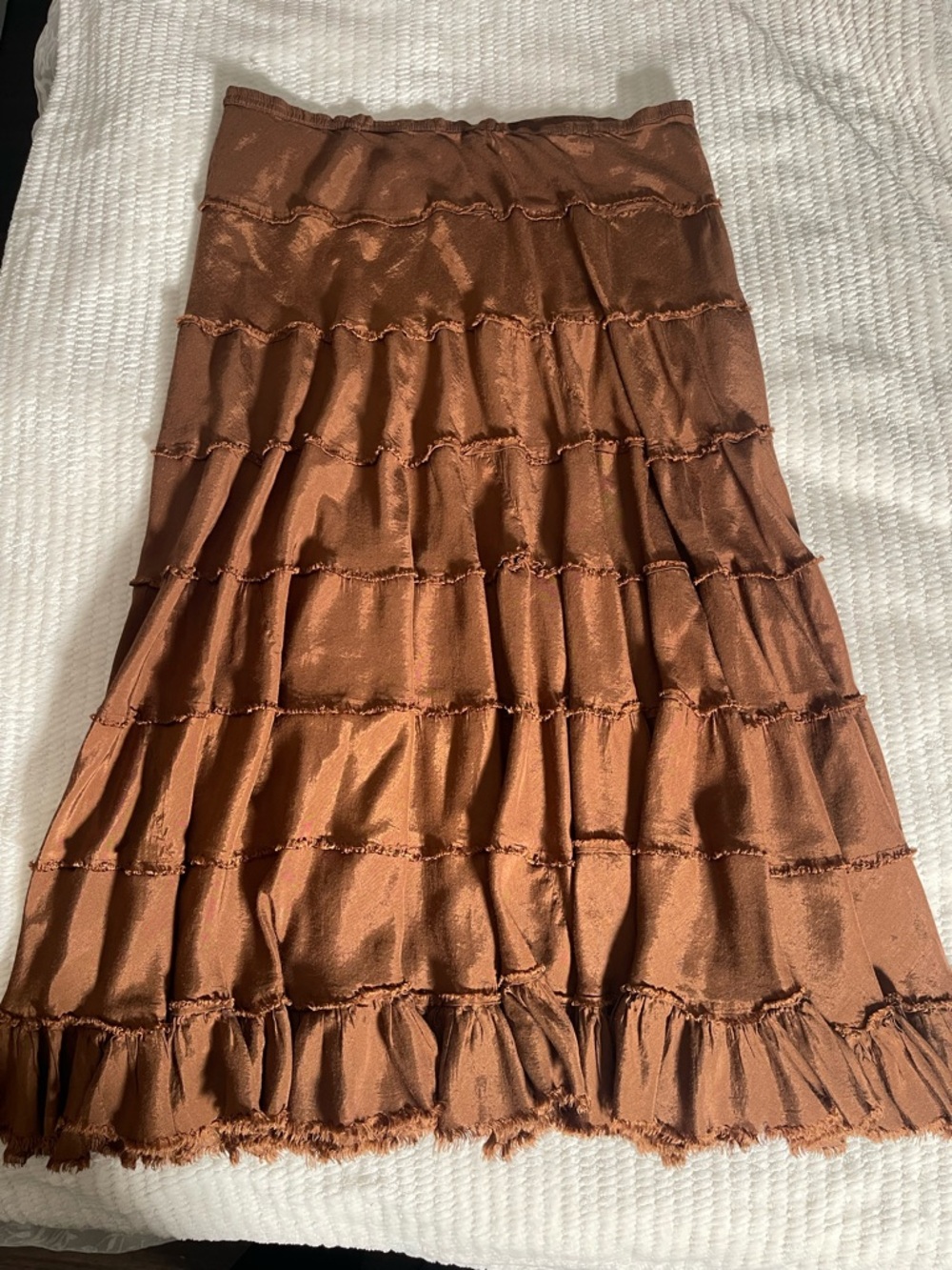 Planet Gold Tiered A-Line Skirt in Rust